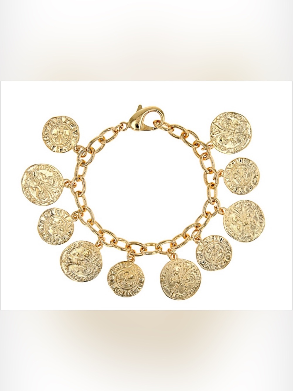 18k Yellow Gold Over Bronze Coin Bracelet 8”
